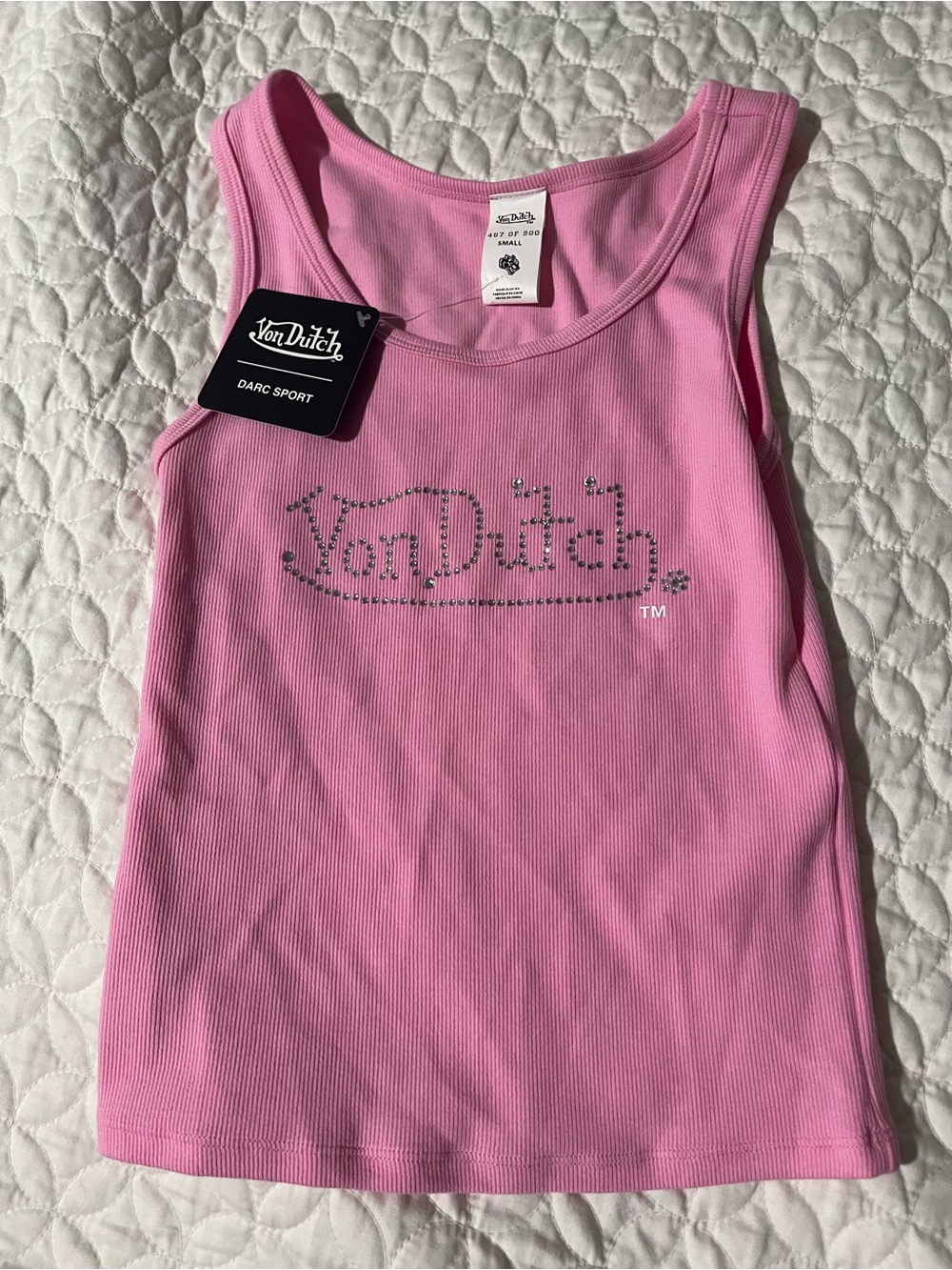 Von Dutch Pink Rhinestone Logo Ribbed Tank Dress